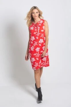 Pour Moi Linen Blend Shift Dress - Red Floral -PMoi Clothing Shop 222643 20210415153200