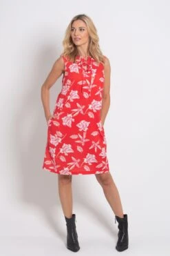 Pour Moi Linen Blend Shift Dress - Red Floral -PMoi Clothing Shop 222644 20210415153200