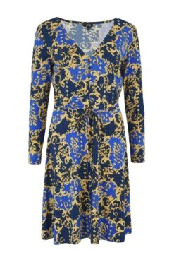 Pour Moi Bella Slinky Jersey Long Sleeve Tea Dress - Navy/Gold -PMoi Clothing Shop 224329 20210622163400