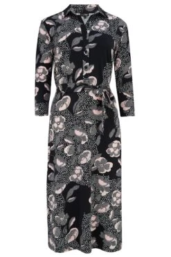 Pour Moi Slinky Jersey Midi Shirt Dress - Mono Floral -PMoi Clothing Shop 240938 20210415153500
