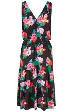 Pour Moi Woven V Neck Tiered Midi Beach Dress - Black Floral -PMoi Clothing Shop 246428 20210719112700