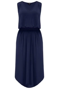 Pour Moi Jenny Fuller Bust Shirred Waist Midi Stretch Dress - Navy -PMoi Clothing Shop 246648 20220331154600