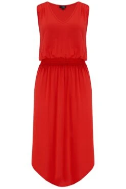 Pour Moi Jenny Fuller Bust Shirred Waist Midi Stretch Dress - Red -PMoi Clothing Shop 246654 20220504093100