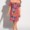 Pour Moi Woven Bardot Beach Dress - Red Floral -PMoi Clothing Shop 247704 20210408122700