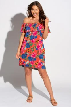 Pour Moi Woven Bardot Beach Dress - Red Floral -PMoi Clothing Shop 247707 20210408122700