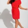 Pour Moi Jersey T-Shirt Beach Dress - Red/White -PMoi Clothing Shop 247731 20210408125700