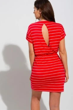 Pour Moi Jersey T-Shirt Beach Dress - Red/White -PMoi Clothing Shop 247733 20210408125700