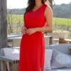 Pour Moi Jenny Fuller Bust Shirred Waist Midi Stretch Dress - Red -PMoi Clothing Shop 248333 20220504093100
