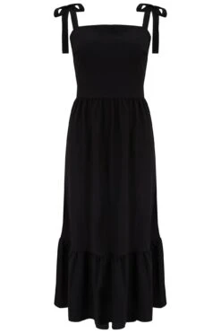 Pour Moi Laura Pique Tie Strap Tiered Midi Dress - Black -PMoi Clothing Shop 249205 20230403163400