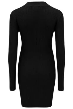 Pour Moi Eva Rib Knit V Neck Collar Mini Dress With LENZING™ ECOVERO™ Viscose - Black -PMoi Clothing Shop 256914 20230224113400