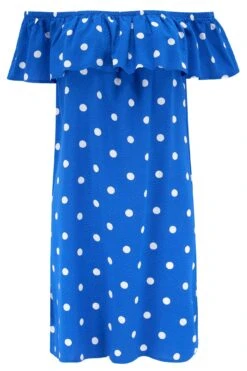 Pour Moi Textured Woven Bardot Beach Dress - Blue/White -PMoi Clothing Shop 257181 20210726100400