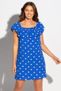 Pour Moi Textured Woven Bardot Beach Dress - Blue/White -PMoi Clothing Shop 257183 20210726100400