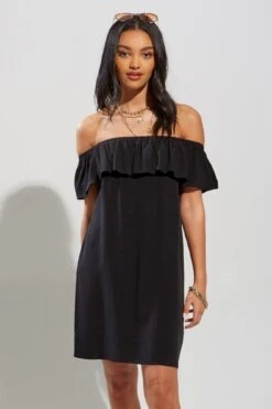 Pour Moi Textured Woven Bardot Beach Dress - Black -PMoi Clothing Shop 257202 20210726101300