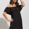 Pour Moi Textured Woven Bardot Beach Dress - Black -PMoi Clothing Shop 257203 20210726101300