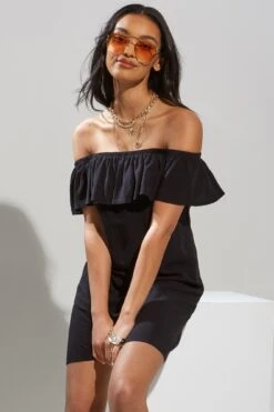 Pour Moi Textured Woven Bardot Beach Dress - Black -PMoi Clothing Shop 257204 20210726101300