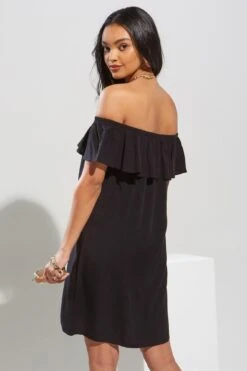 Pour Moi Textured Woven Bardot Beach Dress - Black -PMoi Clothing Shop 257205 20210726101300