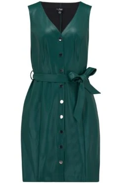 Pour Moi Elise Faux Leather Button Through Mini Dress - Forest -PMoi Clothing Shop 259317 20210813111700