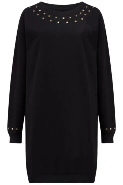 Pour Moi Gold Stud Trim Sweatshirt Dress - Black/Gold -PMoi Clothing Shop 262548 20210922100000