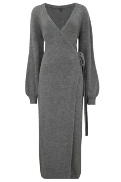 Pour Moi Elle Knit Midi Wrap Dress - Grey Marl -PMoi Clothing Shop 262805 20210930111400