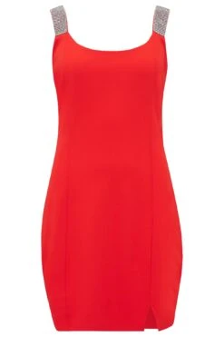 Pour Moi Julia Diamante Strap Ponte Bodycon Mini Dress - Red/Silver -PMoi Clothing Shop 262823 20220419102200
