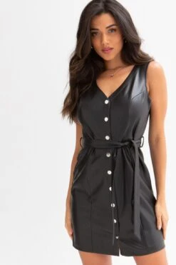 Pour Moi Elise Faux Leather Button Through Mini Dress - Black -PMoi Clothing Shop 263036 20211012155800