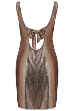 Pour Moi Metallic Lamé Wrapover Scoop Back Mini Dress - Rose Gold -PMoi Clothing Shop 266304 20220419102300