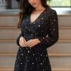 Pour Moi Natalya Chiffon Puff Sleeve Dress - Black/Gold -PMoi Clothing Shop 266348 20220211152600