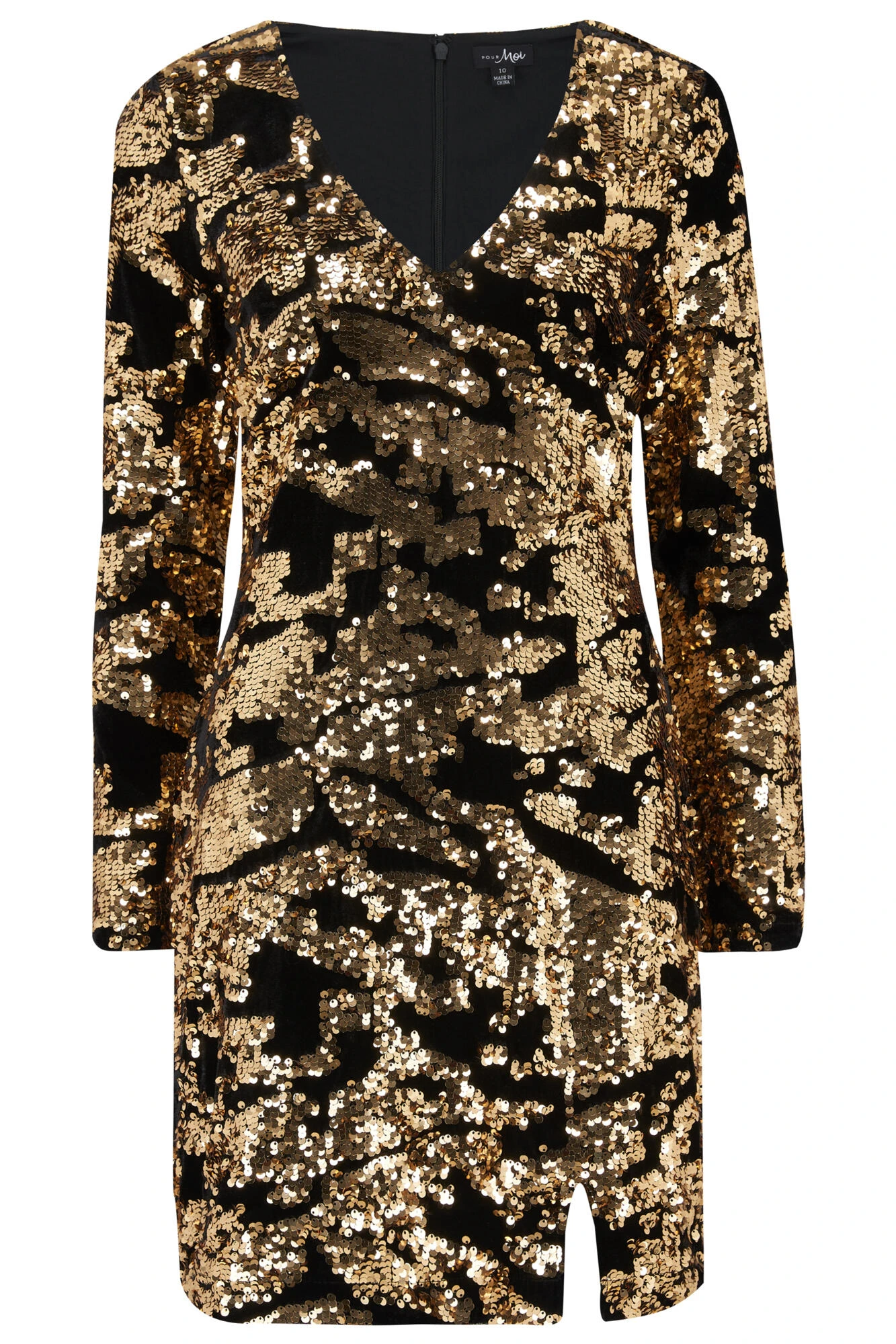 Pour Moi Selena Velvet Sequin Mini Dress - Black/Gold 8 Pour Moi Selena Velvet Sequin Mini Dress - Black/Gold - Image 6