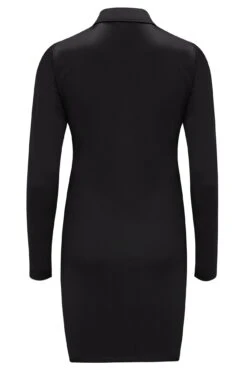 Pour Moi Brooke Shine Stretch Jersey Ruched Front Bodycon Shirt Dress - Black -PMoi Clothing Shop 271365 20211213110900