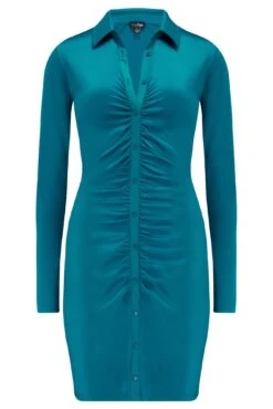 Pour Moi Brooke Shine Stretch Jersey Ruched Front Bodycon Shirt Dress - Teal 12 Pour Moi Brooke Shine Stretch Jersey Ruched Front Bodycon Shirt Dress - Teal -PMoi Clothing Shop 271374 20220329161500