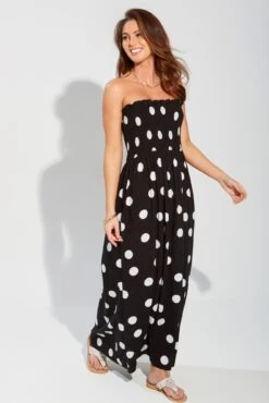 Pour Moi Strapless Shirred Bandeau Maxi Beach Dress - Mono Spot -PMoi Clothing Shop 273719 20220117160900