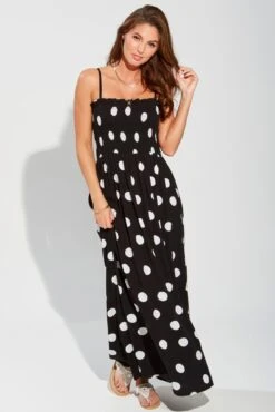 Pour Moi Strapless Shirred Bandeau Maxi Beach Dress - Mono Spot -PMoi Clothing Shop 273720 20220117160900