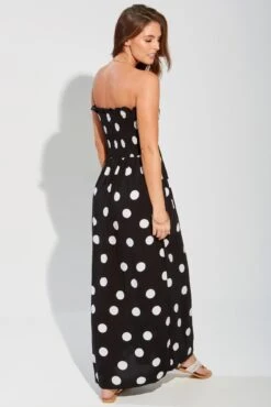 Pour Moi Strapless Shirred Bandeau Maxi Beach Dress - Mono Spot -PMoi Clothing Shop 273721 20220117160900