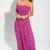 Pour Moi Strapless Shirred Bandeau Maxi Beach Dress - Violet/White