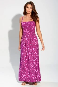 Pour Moi Strapless Shirred Bandeau Maxi Beach Dress - Violet/White -PMoi Clothing Shop 273820 20220214134000