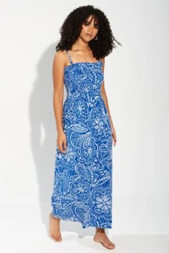 Pour Moi Strapless Shirred Bandeau Maxi Beach Dress - Cobalt Scandi -PMoi Clothing Shop 273831 20220307115100