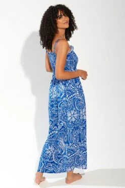 Pour Moi Strapless Shirred Bandeau Maxi Beach Dress - Cobalt Scandi -PMoi Clothing Shop 273832 20220307115100