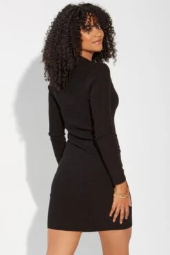Pour Moi Eva Rib Knit V Neck Collar Mini Dress With LENZING™ ECOVERO™ Viscose - Black -PMoi Clothing Shop 273931 20230224113400