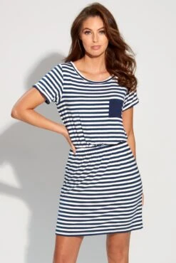 Pour Moi Jersey Pocket T-Shirt Beach Dress - Navy/White -PMoi Clothing Shop 274513 20220714135400