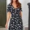 Pour Moi Bella Slinky Stretch Tie Sleeve Tea Dress - Mono Floral -PMoi Clothing Shop 275097 20220214154100