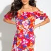 Pour Moi Woven Bardot Puff Sleeve Beach Dress - Red Tropical -PMoi Clothing Shop 275144 20220422162600