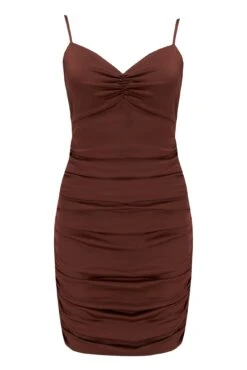 Pour Moi Elena Stretch Satin Bodycon Mini Dress - Chocolate -PMoi Clothing Shop 279937 20220712111300