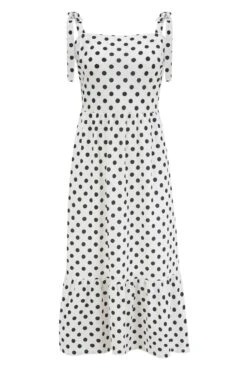 Pour Moi Laura Pique Tie Strap Tiered Midi Dress - White/Black -PMoi Clothing Shop 280513 20220429171200