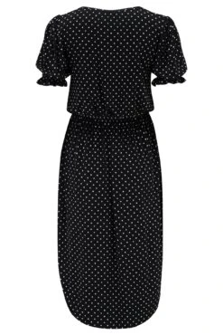 Pour Moi Jenny Puff Sleeve Stretch Midi Dress - Black/White Spot -PMoi Clothing Shop 280543 20220419111700