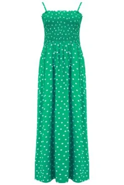Pour Moi Strapless Shirred Bandeau Maxi Beach Dress - Green/White -PMoi Clothing Shop 281084 20230518115100