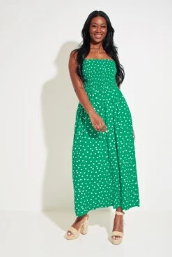 Pour Moi Strapless Shirred Bandeau Maxi Beach Dress - Green/White -PMoi Clothing Shop 281088 20230518115100