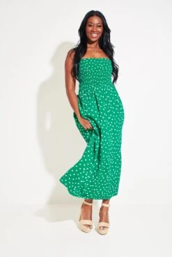 Pour Moi Strapless Shirred Bandeau Maxi Beach Dress - Green/White -PMoi Clothing Shop 281090 20230518115100