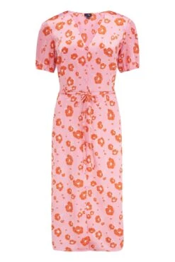 Pour Moi Margot Woven Satin Midi Tea Dress - Pink/Orange -PMoi Clothing Shop 281278 20220412103800