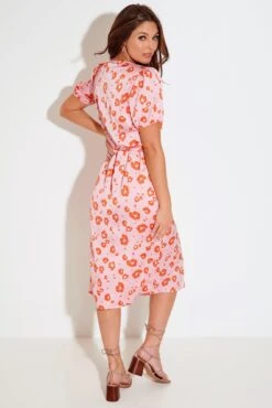 Pour Moi Margot Woven Satin Midi Tea Dress - Pink/Orange -PMoi Clothing Shop 281282 20220412103800