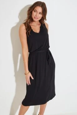 Pour Moi Jessie Fuller Bust Notch Neck Stretch Midi Dress - Black -PMoi Clothing Shop 281341 20220331162200